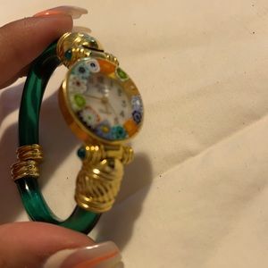 emerald green Watch with vintage floral design